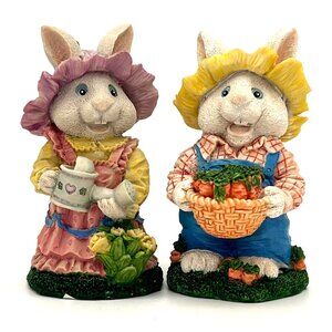 Vintage 1998 Easter Bunny Rabbit Couple Figurines Gardeners D.M.E. Inc. Dallas